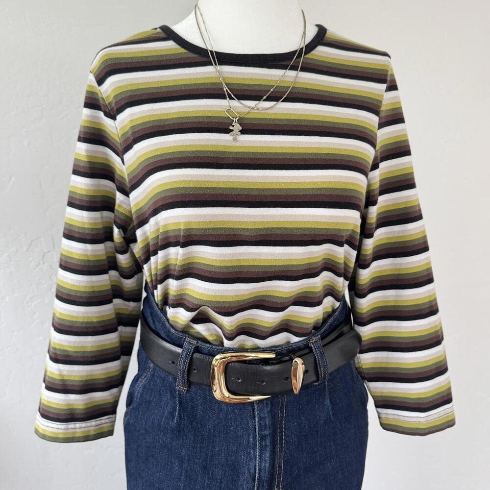 Vintage green multi-colored grunge striped longsleve